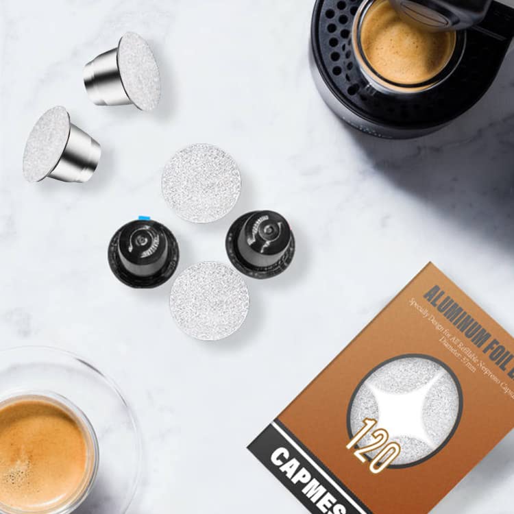 Espresso Foils -Coffee Pod Seal Lids to Reusable Nespresso Capsules Refillable Pods Compatible with Nespresso Original Line Machines 120PCS/Package