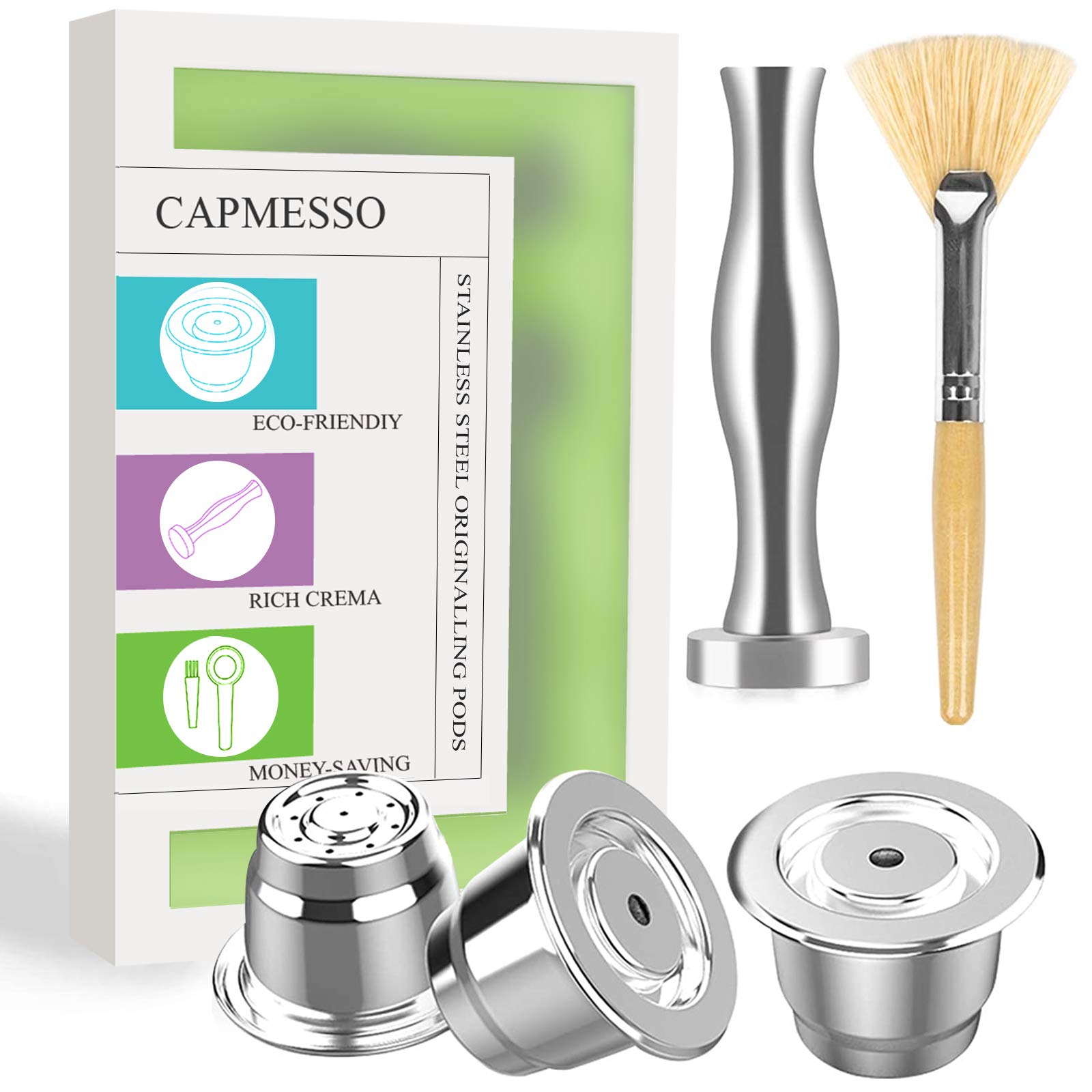 CAPMESSO reusable Nespresso OriginalLine 3-pod set with steel lids