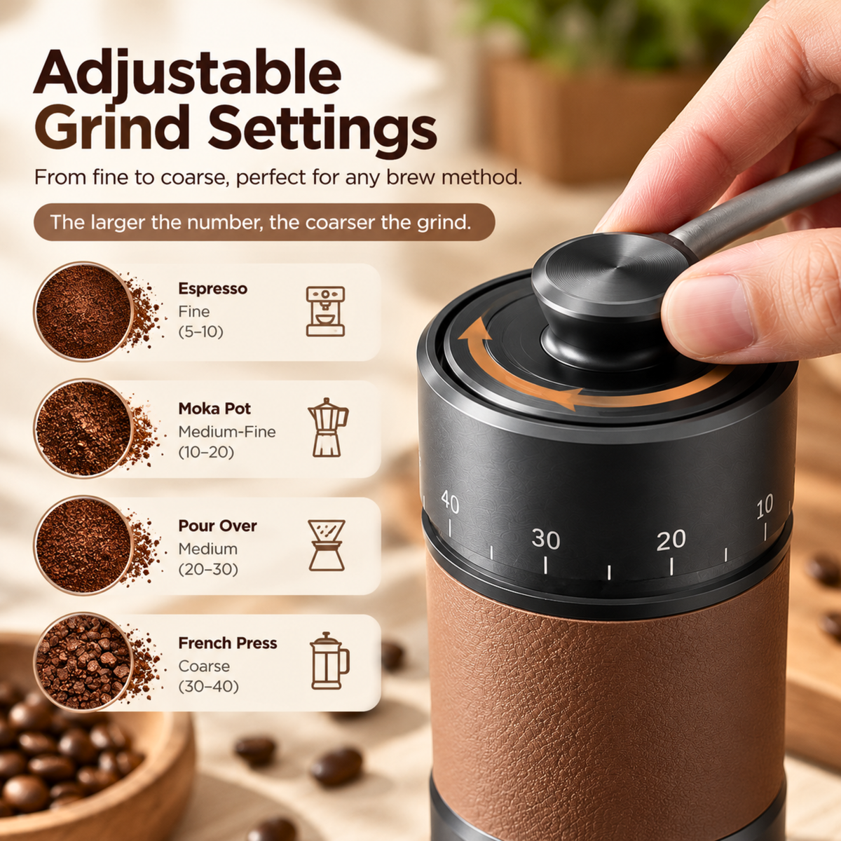 Manual Coffee Grinder with Adjustable Settings – 420 Stainless Steel Burr, 30g Capacity