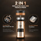 2-in-1 French Press Travel Mug – 320ml Insulated Coffee Maker