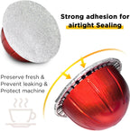 Step-by-step process of refilling a Vertuo pod and sealing it with a CAPMESSO embossed foil lid