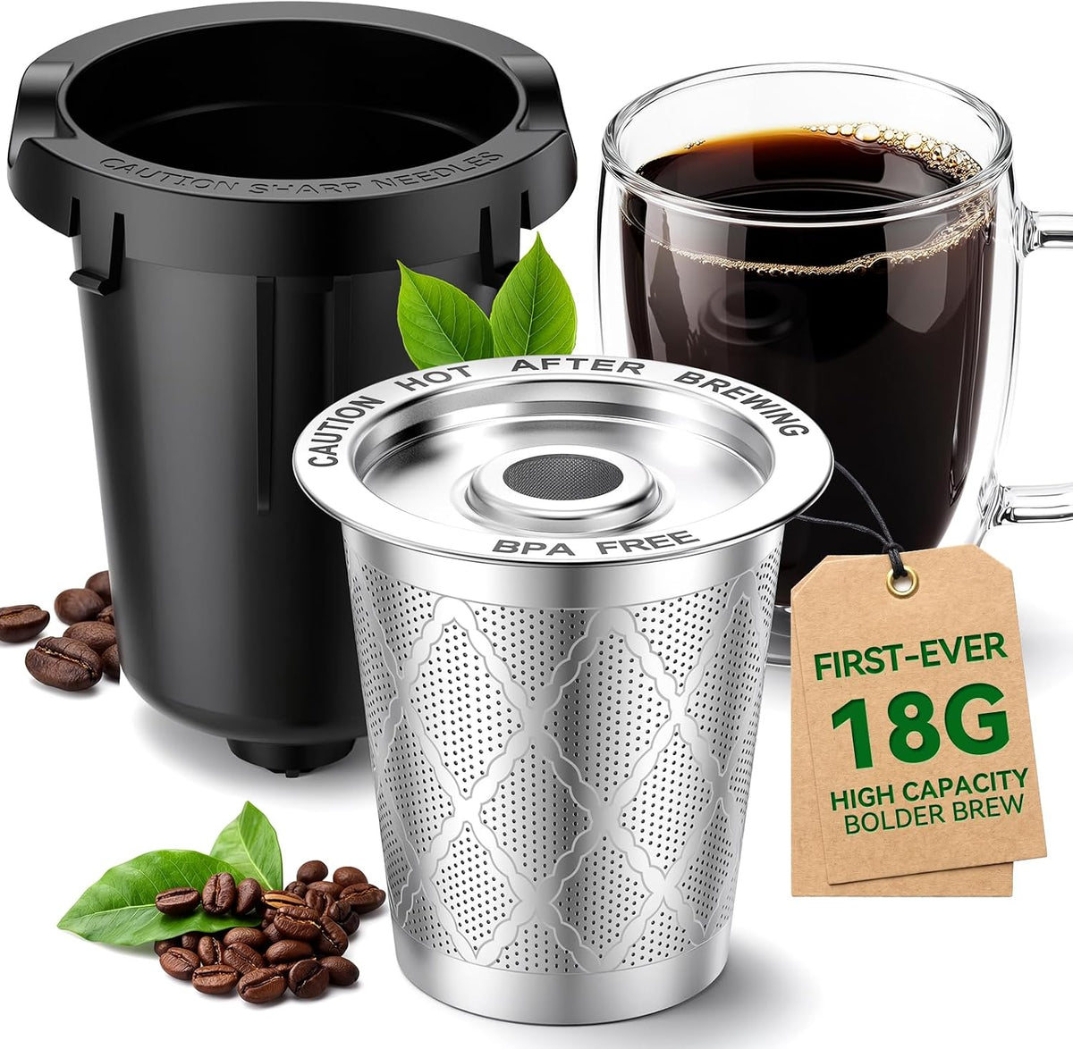 Exclusive Extra-Long 18g Stainless Steel K-Cup Set for Keurig 1.0