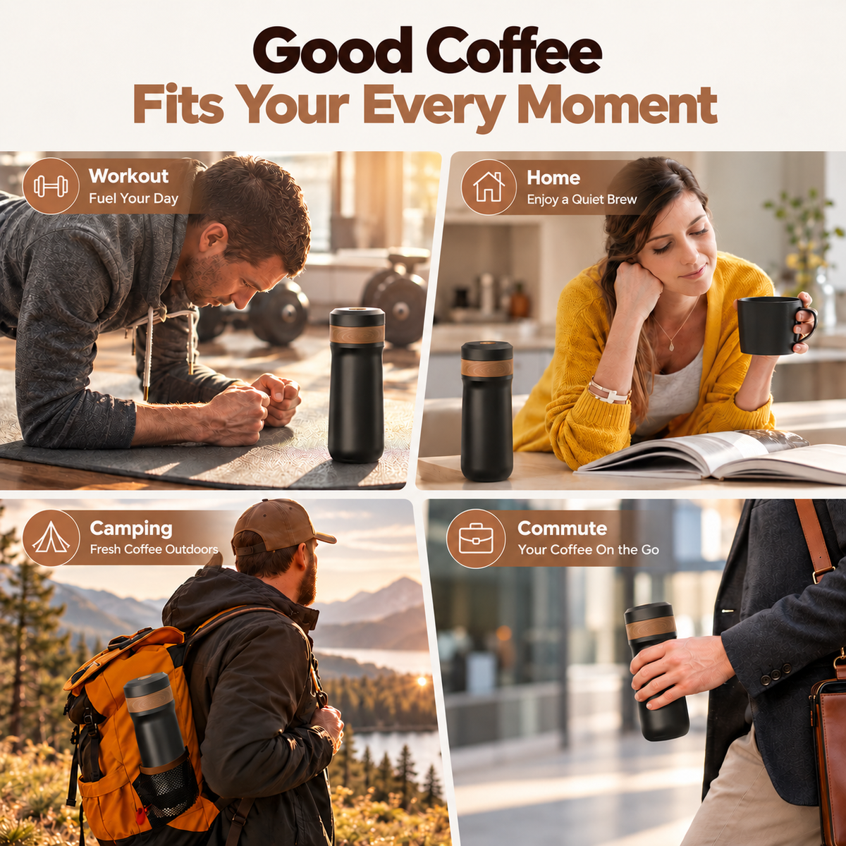 2-in-1 French Press Travel Mug – 320ml Insulated Coffee Maker