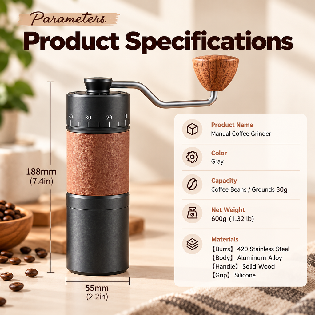 Manual Coffee Grinder with Adjustable Settings – 420 Stainless Steel Burr, 30g Capacity