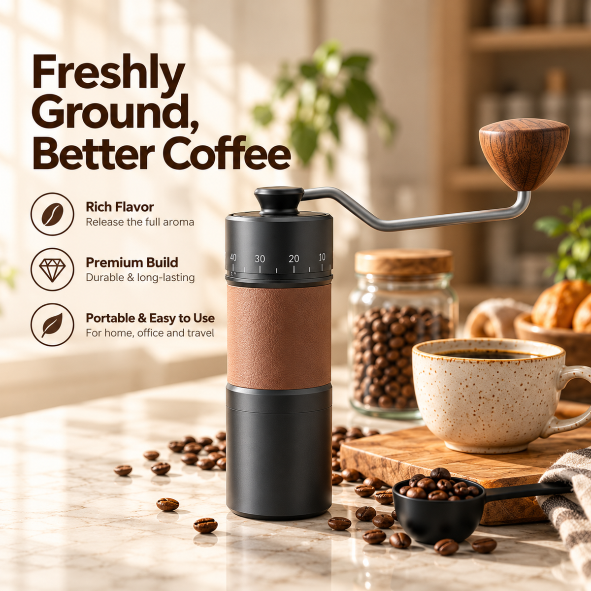 Manual Coffee Grinder with Adjustable Settings – 420 Stainless Steel Burr, 30g Capacity
