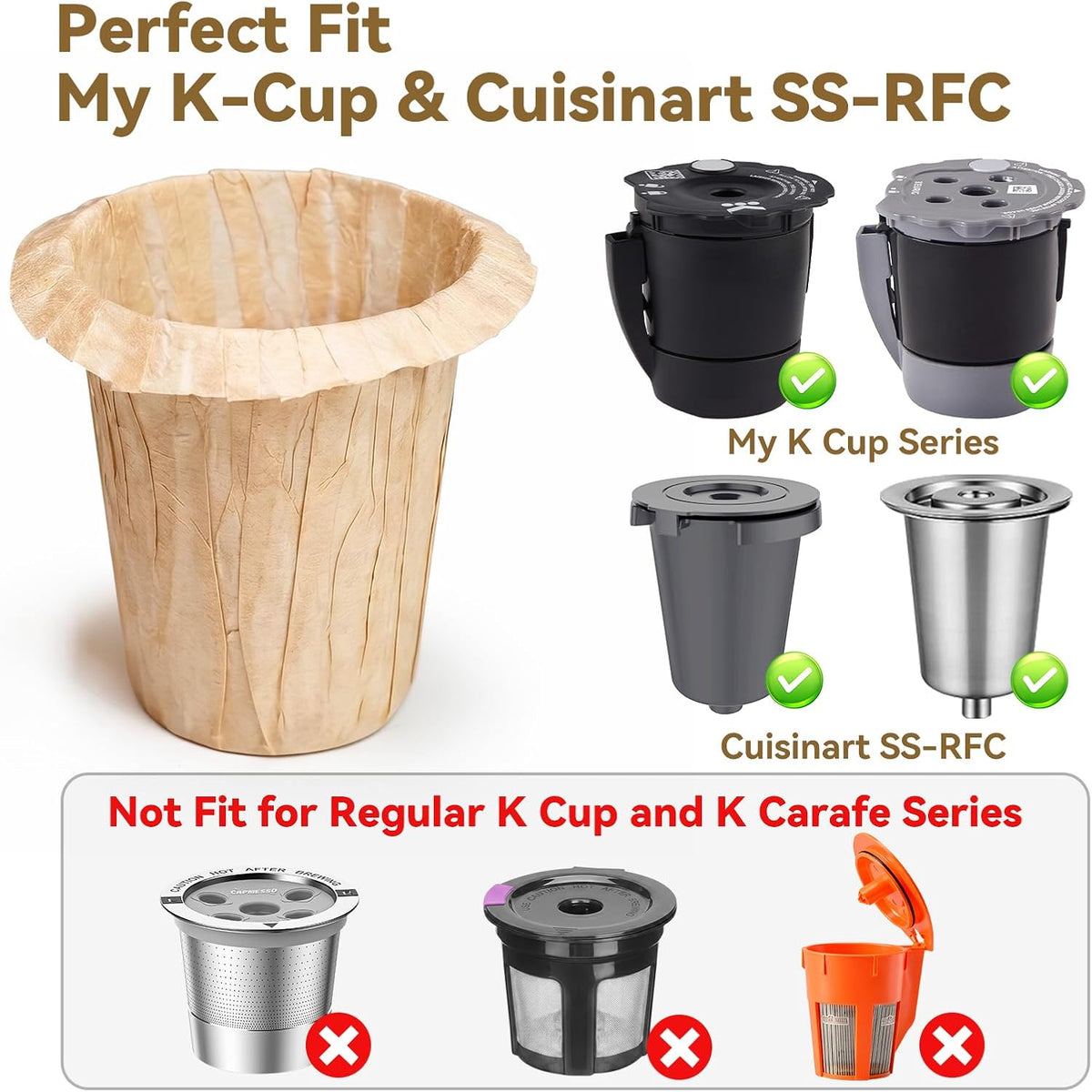 CAPMESSO 2.1" Tall Paper Coffee Filters for Large Reusable K-Cups