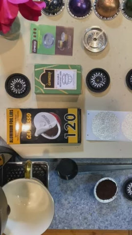 Reusable Coffee Capsule Lids for Reusable Nespresso Pods Vertuo, Food Grade Silicone Caps for Any Sizes of Refillable Vertuo Pods with Scoop and Brush
